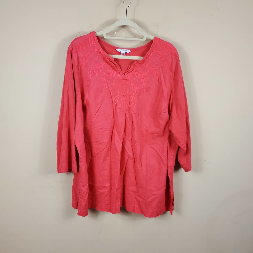Croft & Barrow Coral Embroidered Tunic Blouse Size 3X